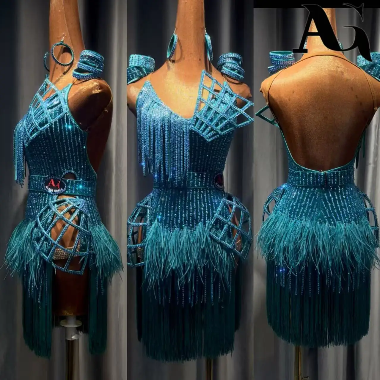 Latin Dance Adult Children'S Dress AB Stone High-End Custom Velvet Three-Dimensional Suspender Precisely Tango Women'S Clothing