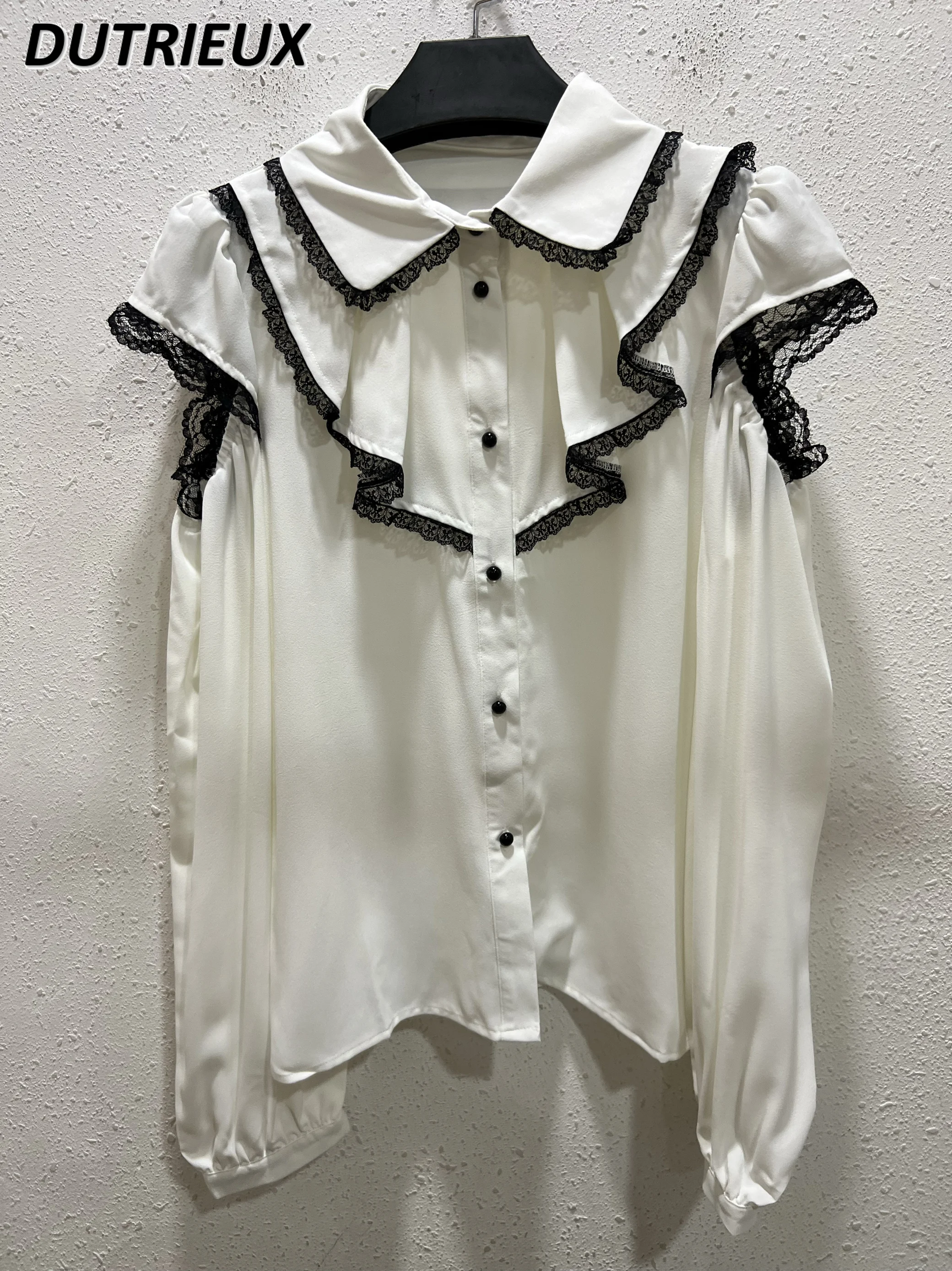 Japanse Single Rojita Blouse Lolita Mine Gegolfde Off-The-Shoulder Kanten Shirt Met Zoete Knoop Lange Mouw Shirts Hemdjes De Mujer