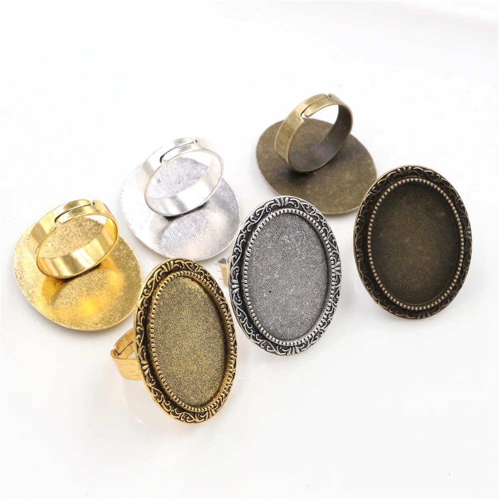 18x25mm 5pcs Antique Silver colour Gold Color Bronze Oval Adjustable Ring Settings Blank/Base,Fit 18x25mm Glass Cabochons