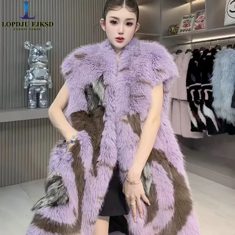 Faux Mink Fur Waistcoat for Women,Covered Button Long Jacket,Thicken Warm Female Clothes,English style,Luxury,New,Winter