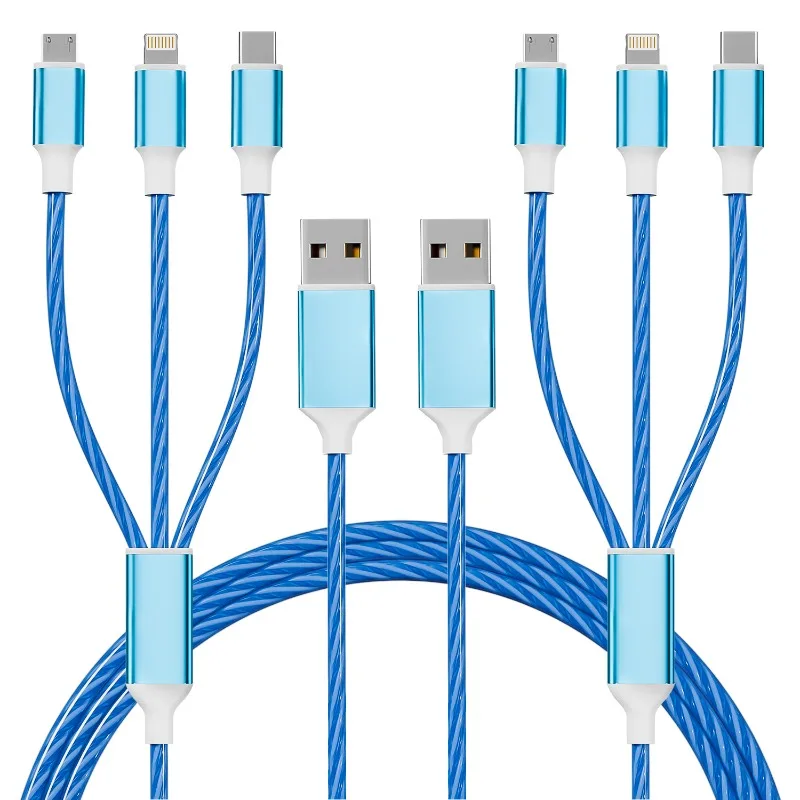 

3A Flow Luminous USB Type C Cable Fast Charging Data Cord For Iphone Samsung Huawei Xiaomi Multi Port Multiple Charging Wire