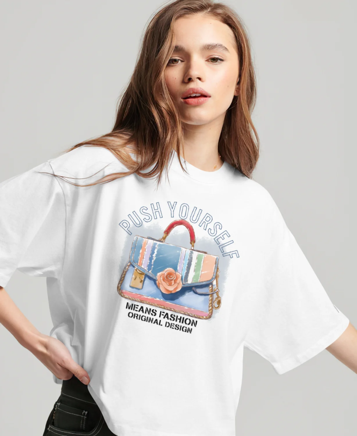 Push Yourself Bag Retro Graphic Tees Hippie Boho Aesthetic T Shirt Cute Summer Short Sleeve Women's T-Shirt Female Clothing