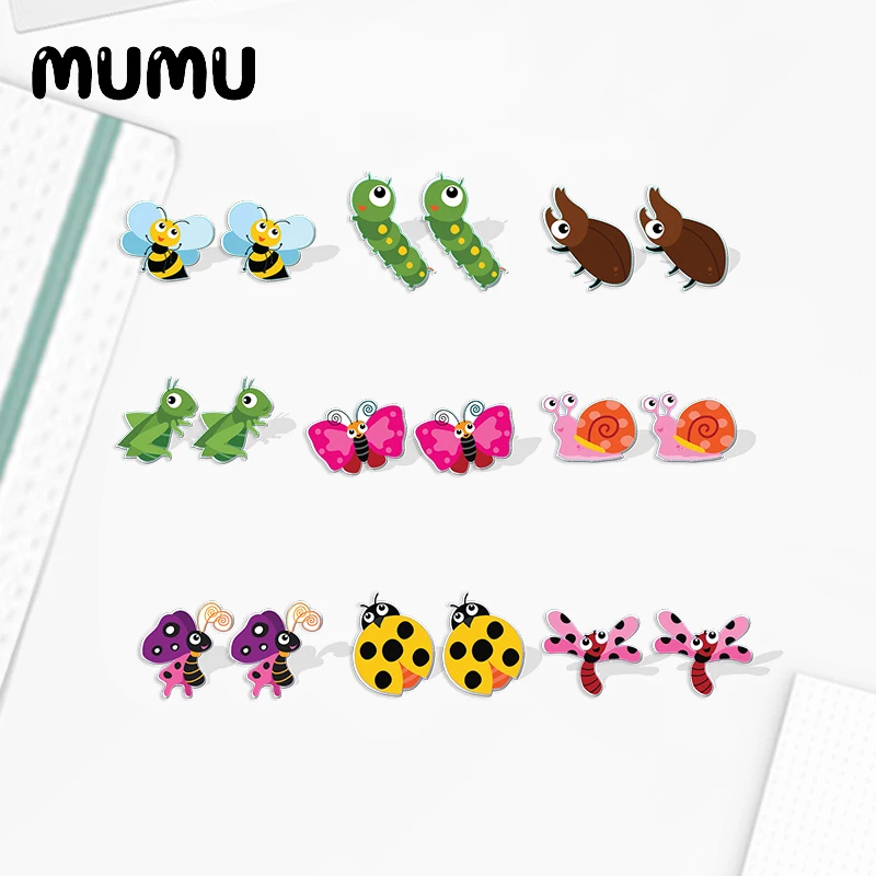 2023 New Funny Bugs Acrylic Stud Earring Cartoon Snail Cricket Handmade Earrings Resin Epoxy Jewelry Gifts Friend