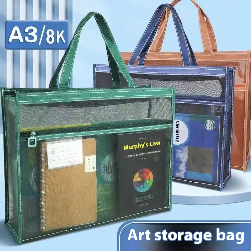 Bolsa grande de arte A3, bolsa de malla de nailon con cremallera, bolsa de archivo portátil, bolsa de almacenamiento de documentos A3, bolsa de Tutorial para estudiantes para la escuela