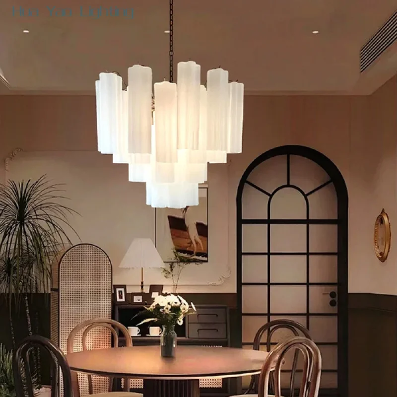 

White Flower Glass Chandeliers Italian Designer Vintage Art Deco Home Hanging Lamps for Ceiling Living Room Lustre Restuarant