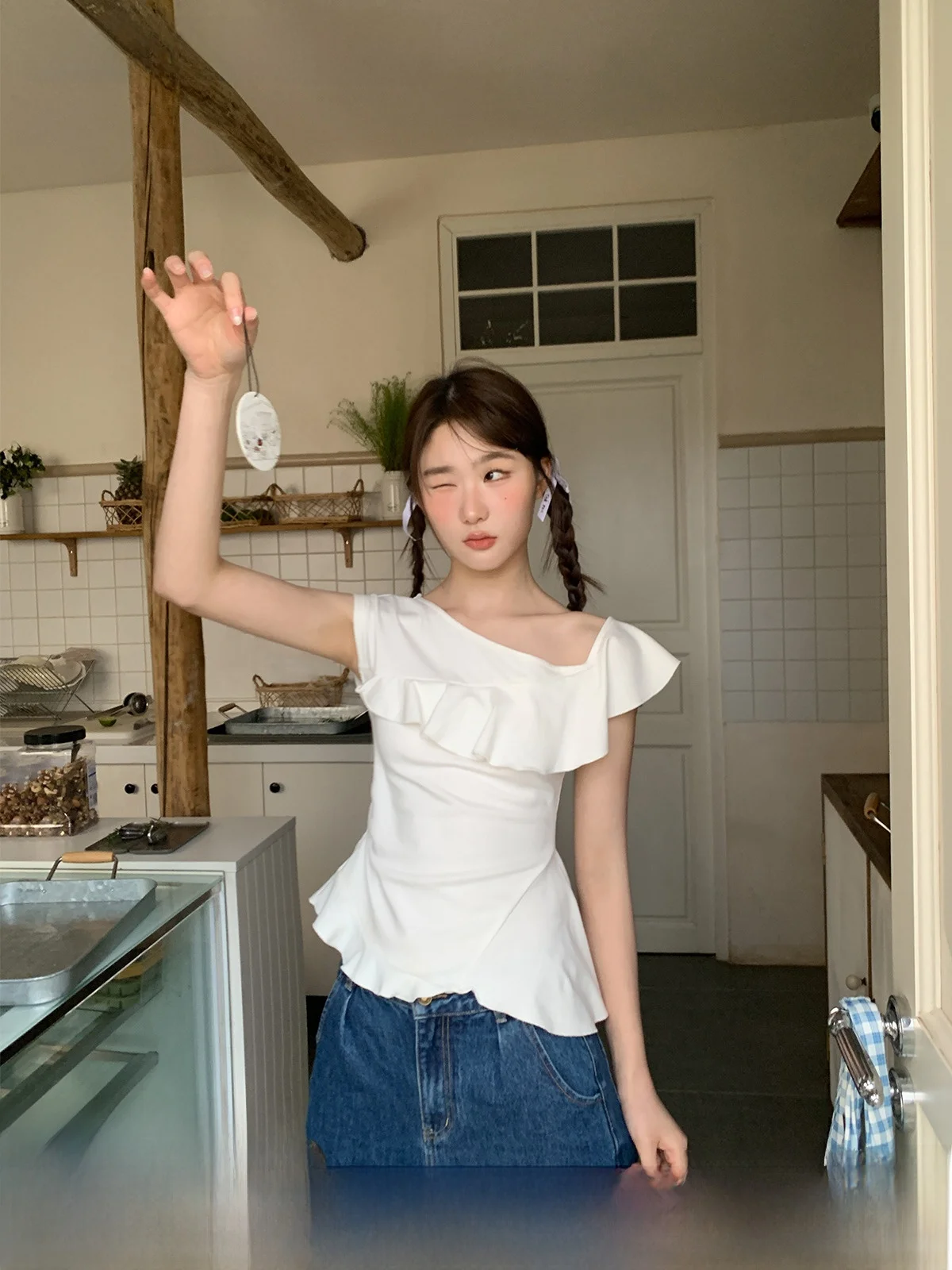 Bonjour été nouveau Sle femmes ort Sve T-irt oulder Angle superposition Lotus Le Ultra beau haut