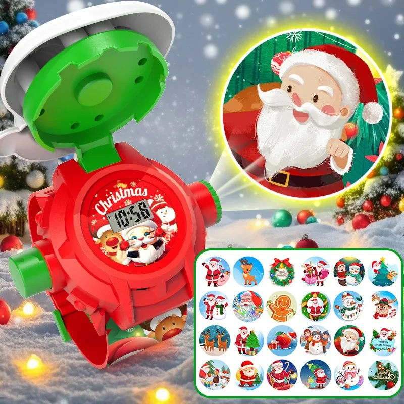 Christmas Projection Watch Children Montessori Education Toys Electronic Watch Luminous Toy Santa Claus Kids Watch Holiday Gift