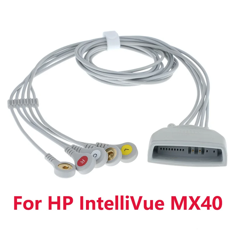 Reusable 3/5 Lead Wire ECG EKG Holter Cable,Compatible HP IntelliVue MX40 1.4/2.4 GHz–SH Patient Worn Monitor 865350/865351