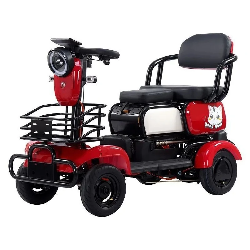 Four-Wheeled Electric Scooter for Elderly Adults Double Seat Small Battery Powered Mobility Vehicle for Household Use