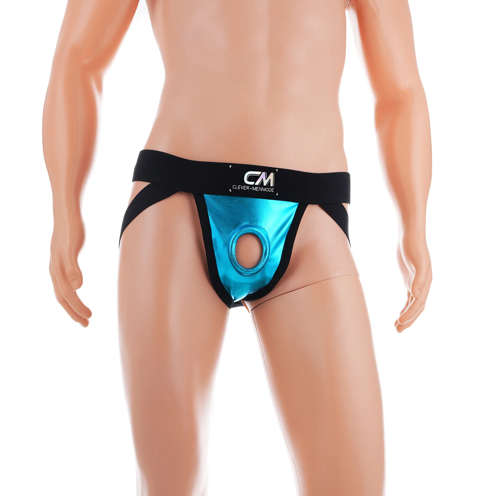 Men Silicone Cock Ring Thong Exotic Faux Leather Underwear Penis Hole Pouch Thongs G String  Wide Waistband Jockstrap Underpan