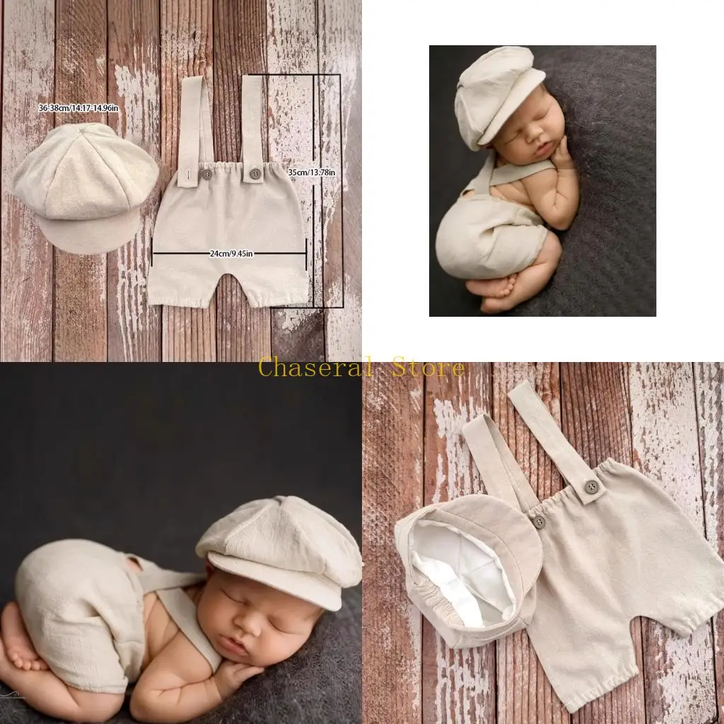 E7CE Elegant Baby Photography Suspenders Gentle On Delicate Skin Polyester with Cap
