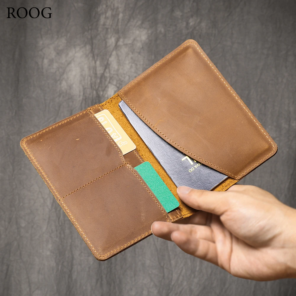 

ROOG Men's Cowhide Document Package Crazy Horse Leather Passport Baotou Layer Cattle Pickup Bag Card Holder