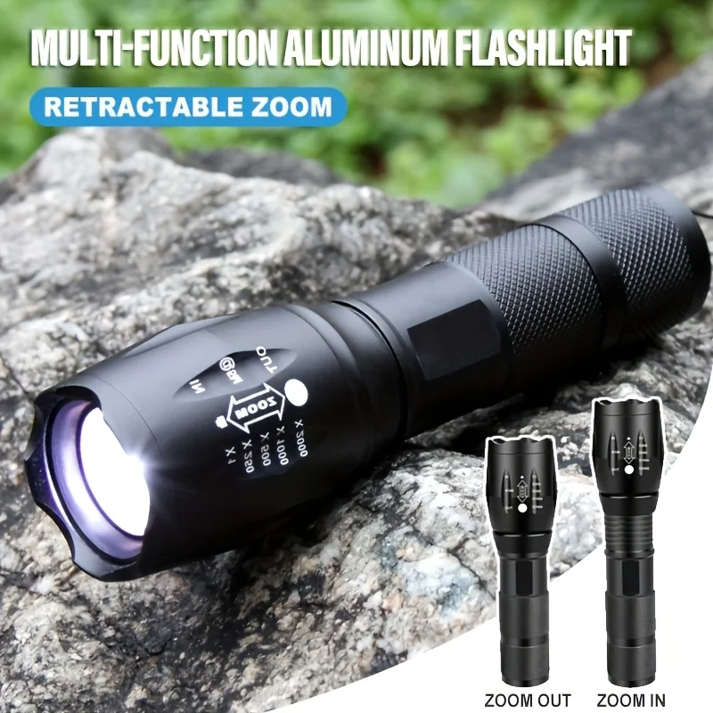 High Power LED Flashlight Aluminum Alloy Zoom Torch 5 Modes Tactical Lantern Outdoor Battery Powered Camping Hiking Waterproof