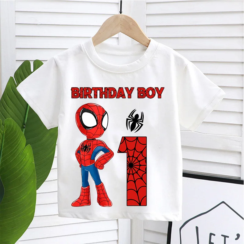 

Детская хлопковая летняя футболка Marvel Spider-Man 2026 – дышащая ткань – идеально для праздничных нарядов на день рождения, для детей 1-9 лет