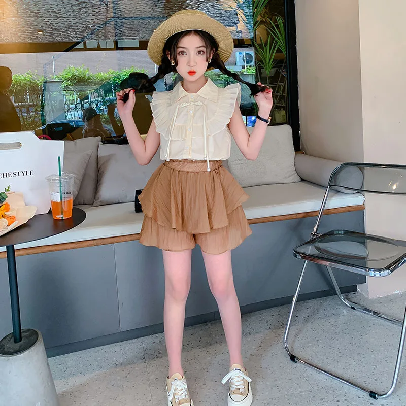 Girls Suits Set Summer 2024 New Fashion Children Two-piece Fried Street Korean Simple Style Children Suits Simple Casual