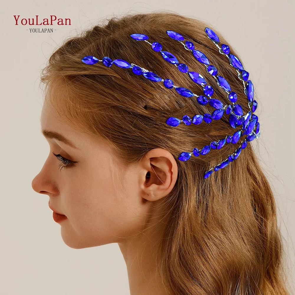 YouLaPan สีสัน Rhinestone Headwear เจ้าสาวงานแต่งงาน Headpiece เพื่อนเจ้าสาวอุปกรณ์เสริมผม Handmade แถบคาดศีรษะเงา Hairwear HP902