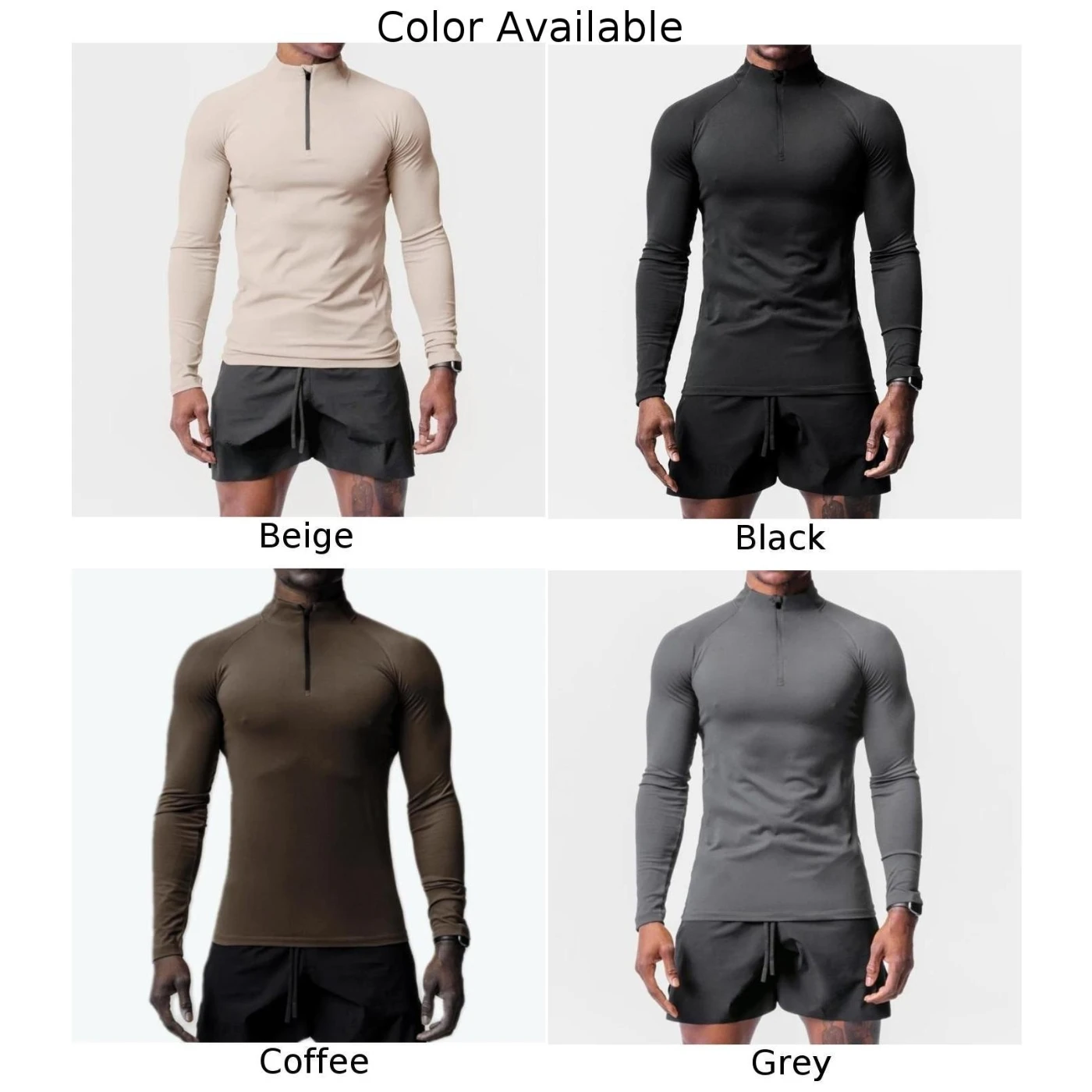 Mens Slim Muscle Active Sports Fit Long Sleeve T Shirts Quick Drying Tee Tops Half High Collar Outdoor Gym Sports T-shirt