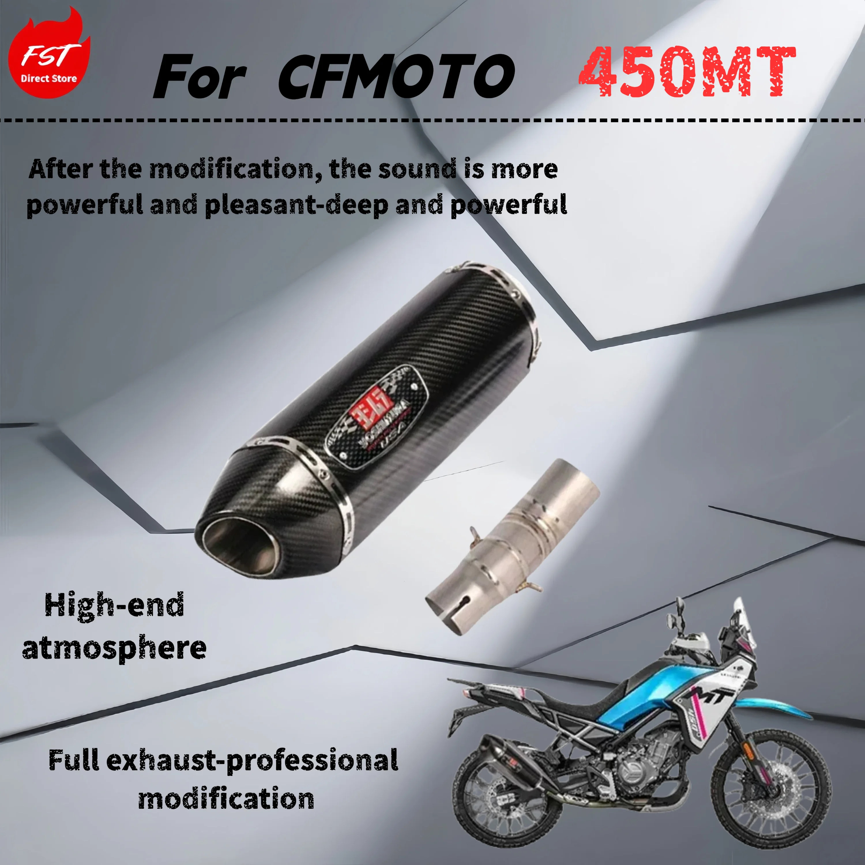 

For CFMOTO 450MT-Modified mid-tail exhaust pipe-The sound is deep, thick and powerful