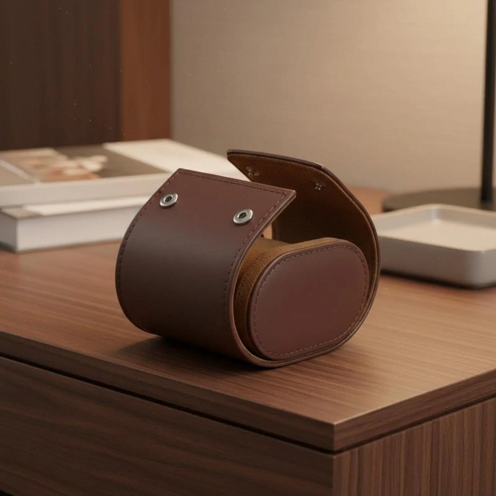 Portable Travel Watch Case PU Leather Holder for Men Women Single Watch Storage Cylinder Protective Pouch