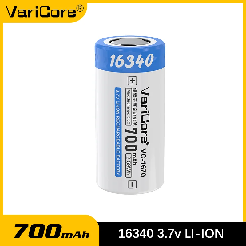 

VariCore VC-1670 16340 700mAh large capacity battery with 3.7 V rechargeable lithium-ion strong light flashlight battery