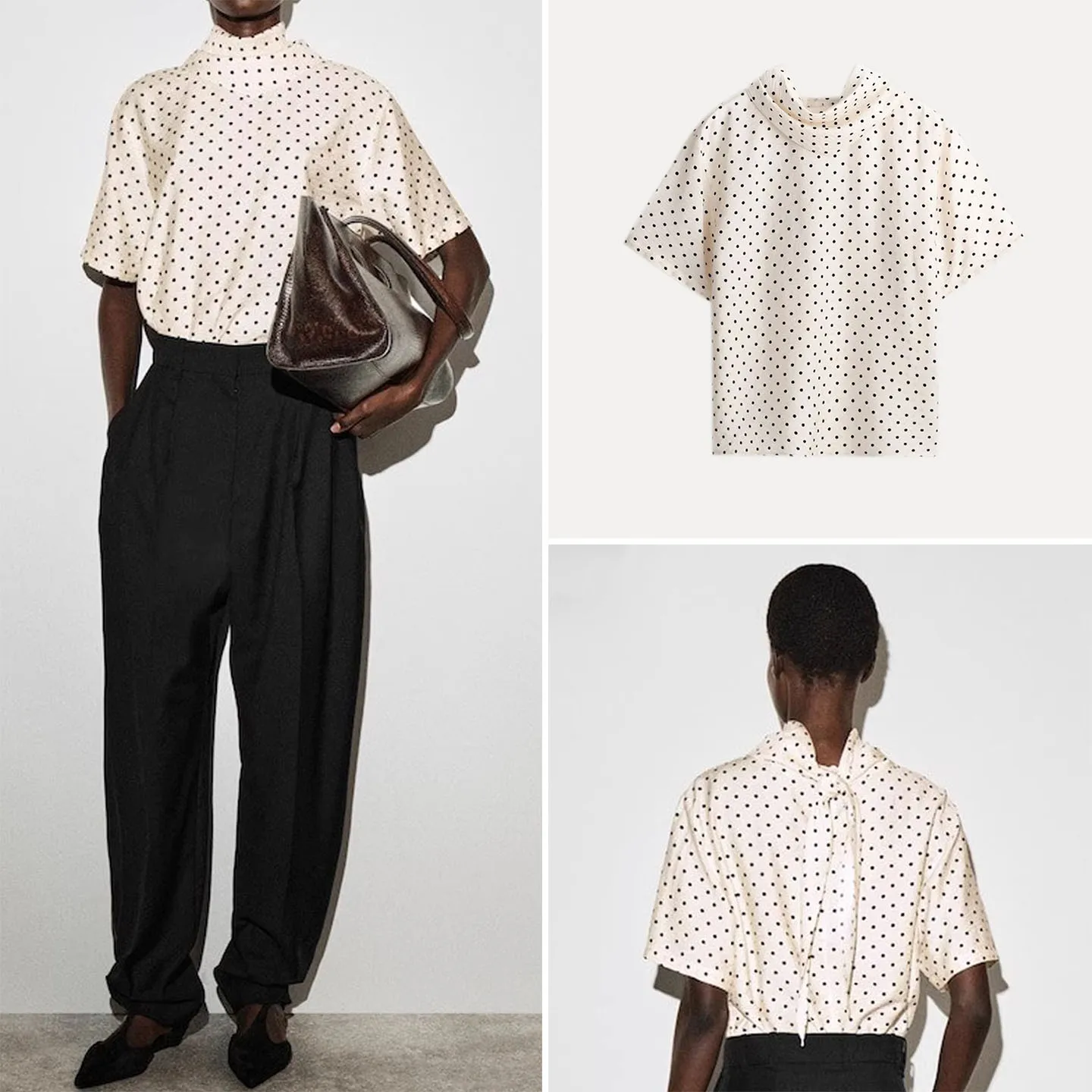 

Women's Spring 2026 Polka Dot Short Sleeve Shirt Stand Collar Back Button Design Fashionable Casual Women's Shirt Zadata Brand