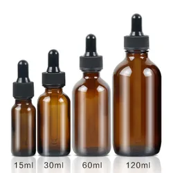 1x 3X 1oz 2oz 4oz Amber Glass Bottles with Dropper Dispenser 15/30/60/120ml Leakproof Perfume Essential Oils Dripper Pipette