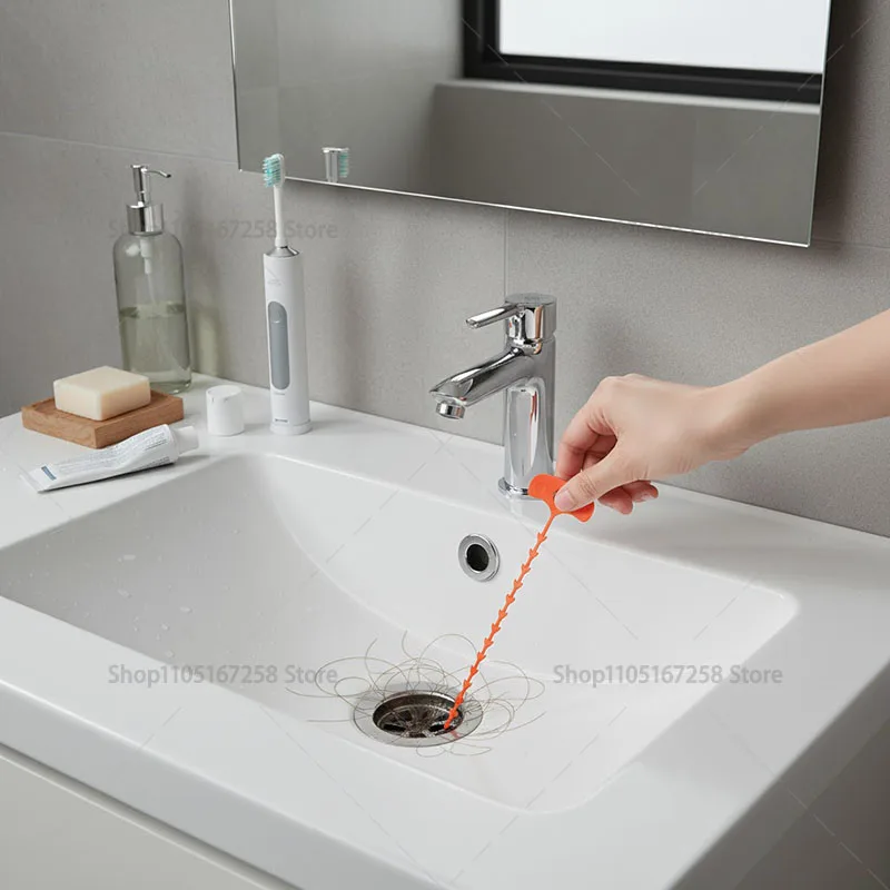 أداة ثعبان الشعر المطبوعة ثلاثية الأبعاد القابلة لإعادة الاستخدام لمجموعة تنظيف أنابيب الصرف الصحي لحوض الاستحمام، أداة تنظيف المنزل لمنع انسدادها