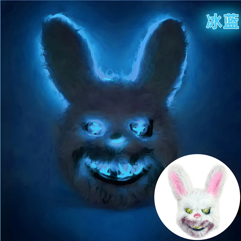 2024 New Luminous Animal Mask Halloween Horror Bloody Rabbit Bear Decoration Prop Simulation Fur Mask Role Playing Costume Party