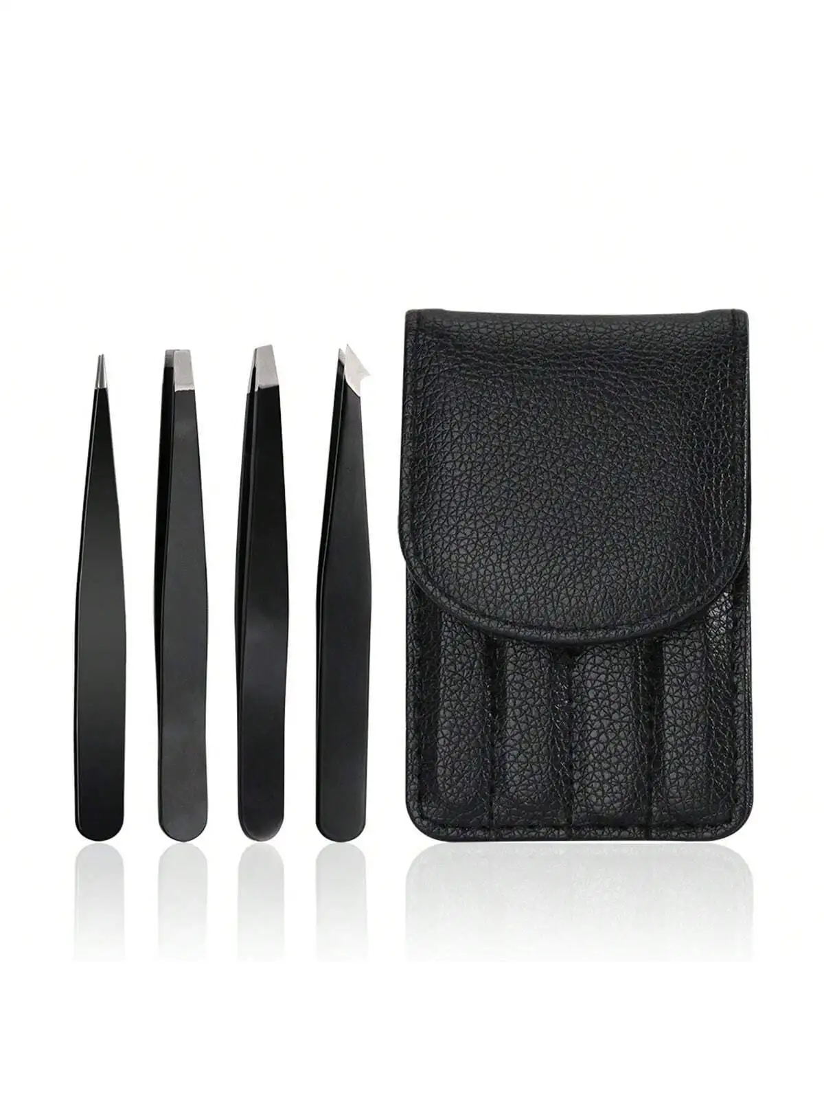 4Pcs Black SS Tweezers Set, Precision Pointed Tip Tweezers for Eyebrow Shaping & Hair Removal