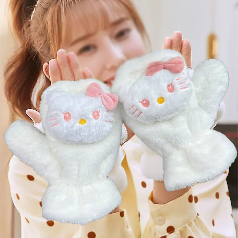 

Зимние перчатки Sanrio Hello Kitty, милые мультяшные студенческие теплые перчатки, теплые перчатки для занятий спортом на открытом воздухе, велоспорта, устойчивые к холоду, теплые варежки с полными пальцами