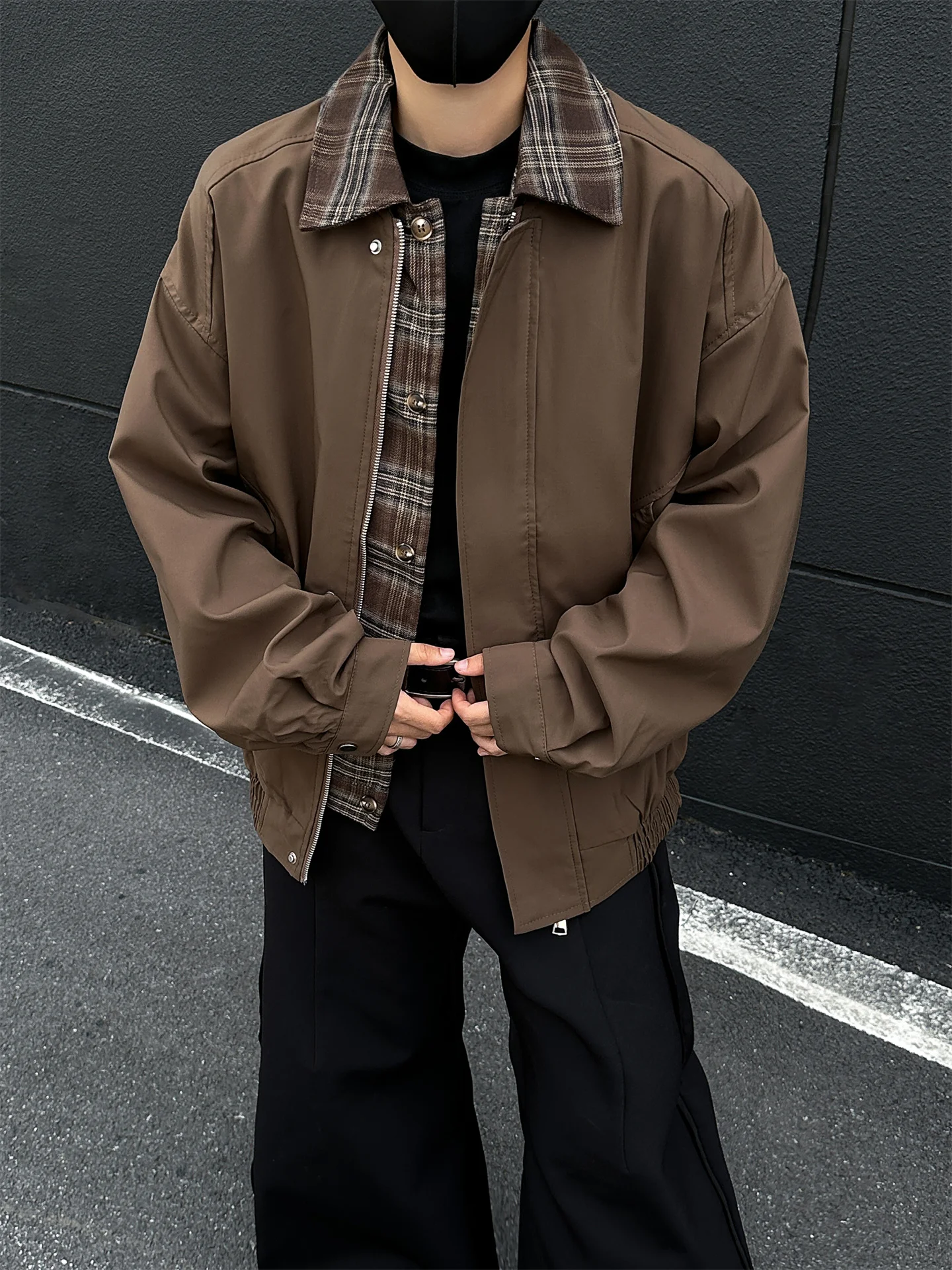 

Browan Plaid Jaet Men's Casual Mermaid Vintage American Sle Collar Jaet Loose Fit Water Waed Spring Season Long Sve