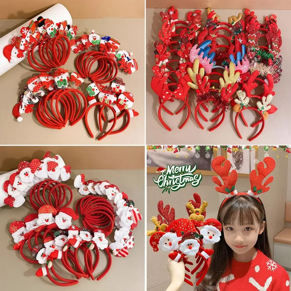

5PCS Cute Elk Antler 2025 Headband Santa's Hat Snowman Christmas Hair Hoop Photographic Adults Kids New Year Hairband Prom Props