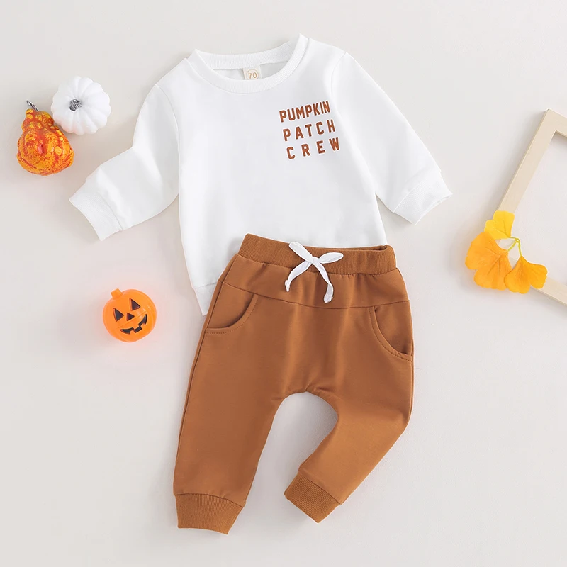 

Infant Halloween Costume Set with Long Sleeve Letter Print Sweatshirt and Pants - Adorable Baby Outfit for Trick-or-Treating