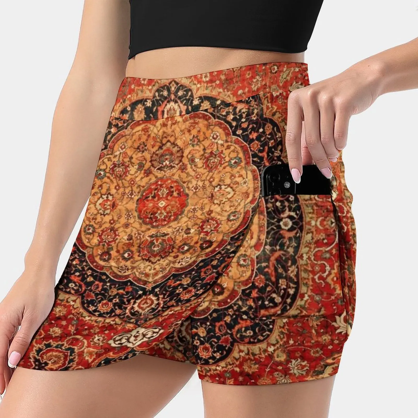 Seley Antique Persian Rug Print Women's skirt Y2K Summer Clothes 2022 Kpop Style Trouser Skirt With Pocket Rug Carpet Antique