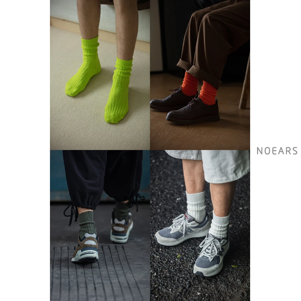 

Noears Retro Japanese Knitted Socks Thick Needle Cityboy Long Sports Socks Men's Mid-Calf Couple Matching Color