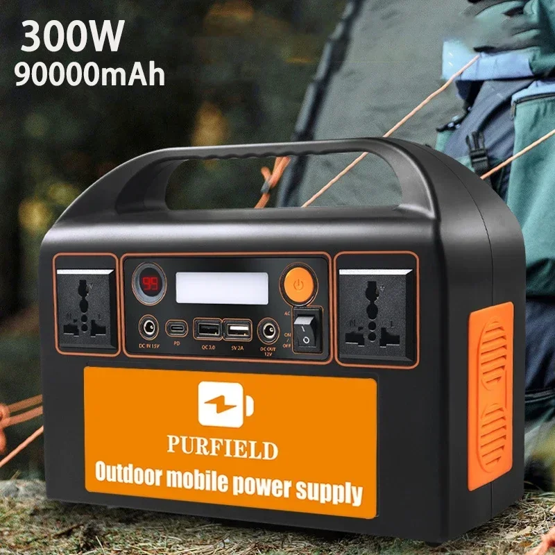 90Ah 300W Portable Power Station Supply 110/220V  Solar Generator Outdoor Camping Emergency Auxiliary Battery Pack Power Bank