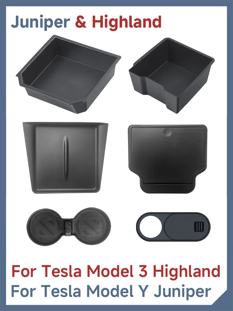 Boîte de rangement d'accessoires pour Tesla modèle Y Juniper modèle 3, plateaux de Console centrale, support de verre pour Tesla modèle 3 Y 2025 2026