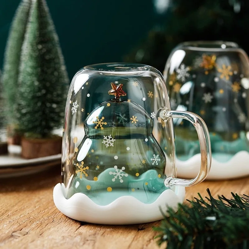 YWDL Christmas Tree Coffee Mugs with Lid Tea Cup Milk Cup Double Wall Insulated Glasses Best Christmas Gifts for Women Kids girl