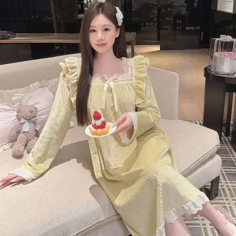 

M-5XL, зимняя пижамная рубашка больших размеров, женская бархатная свободная ночная рубашка в стиле принцессы, домашняя одежда, которую можно носить на улице