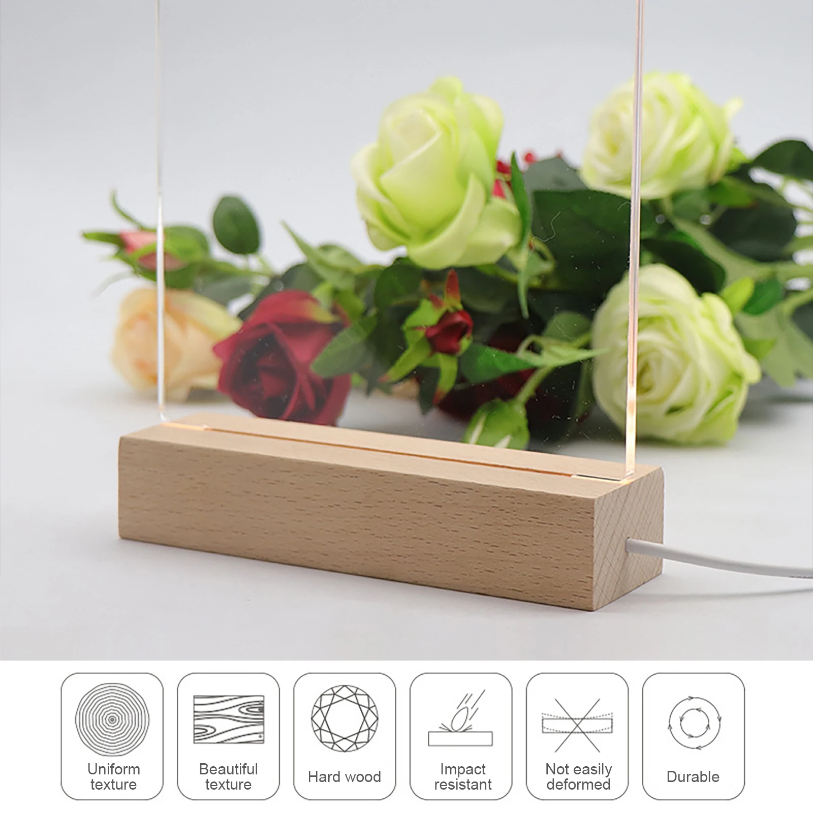 LED Wood Display Base-3D Rectangle USB Crystal Wooden Lighted Base Stand Decor