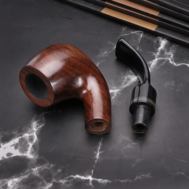 Best Ebony Wood Pipe with Filter Smoking Pipe Chinese Style Tobacco Pipe with 10 Tools Handmade Bent Smoke Tool 9mm