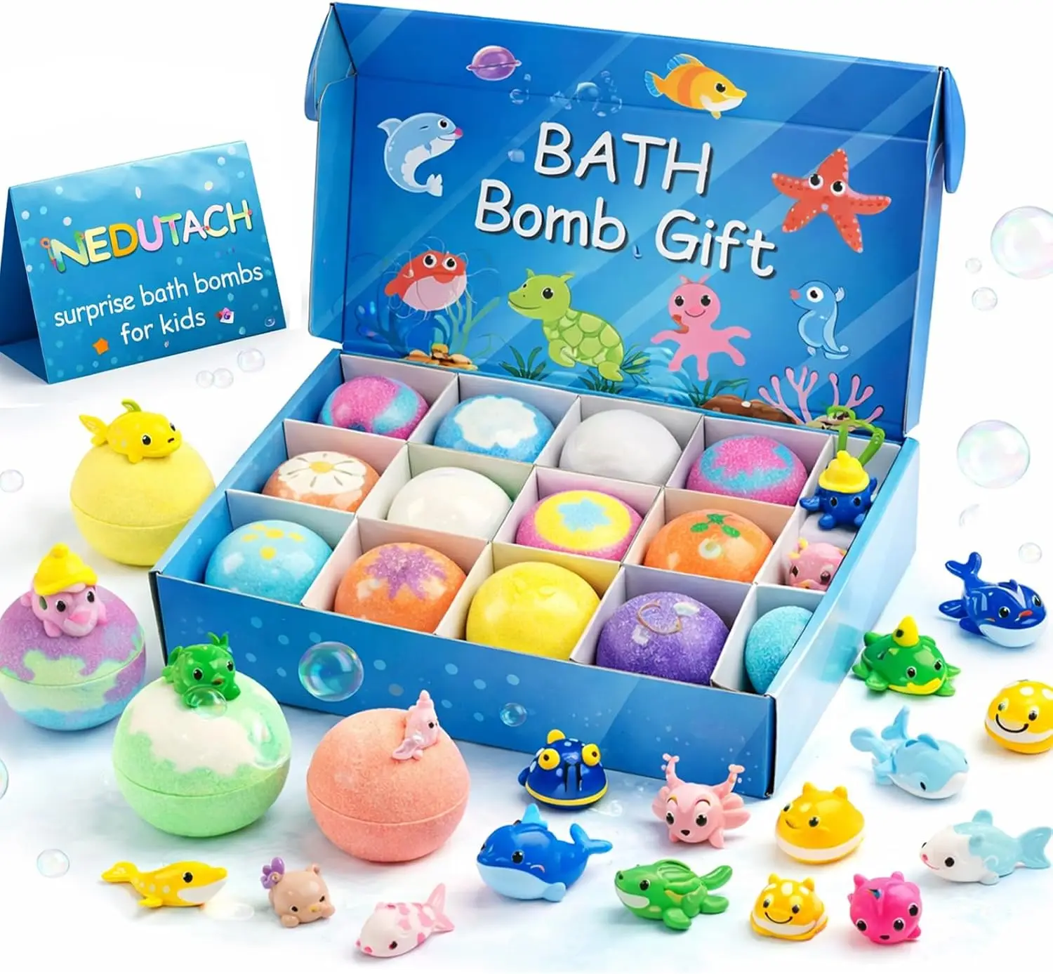 Kids Organic Bath Bombs Set with Surprise Toy Inside Essential Oils Moisturizing Skin Care Relaxing Bathtime Gift for Boys&Girls