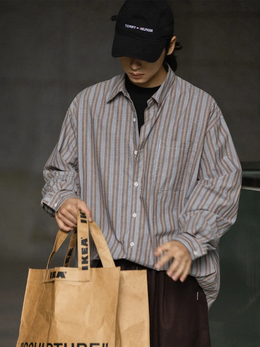 Man Striped Shirts 2026 New Japanese Retro Cityboy Style Striped Long Sleeve Shirt For Men Women Casual Loose Blouse Coat Tops