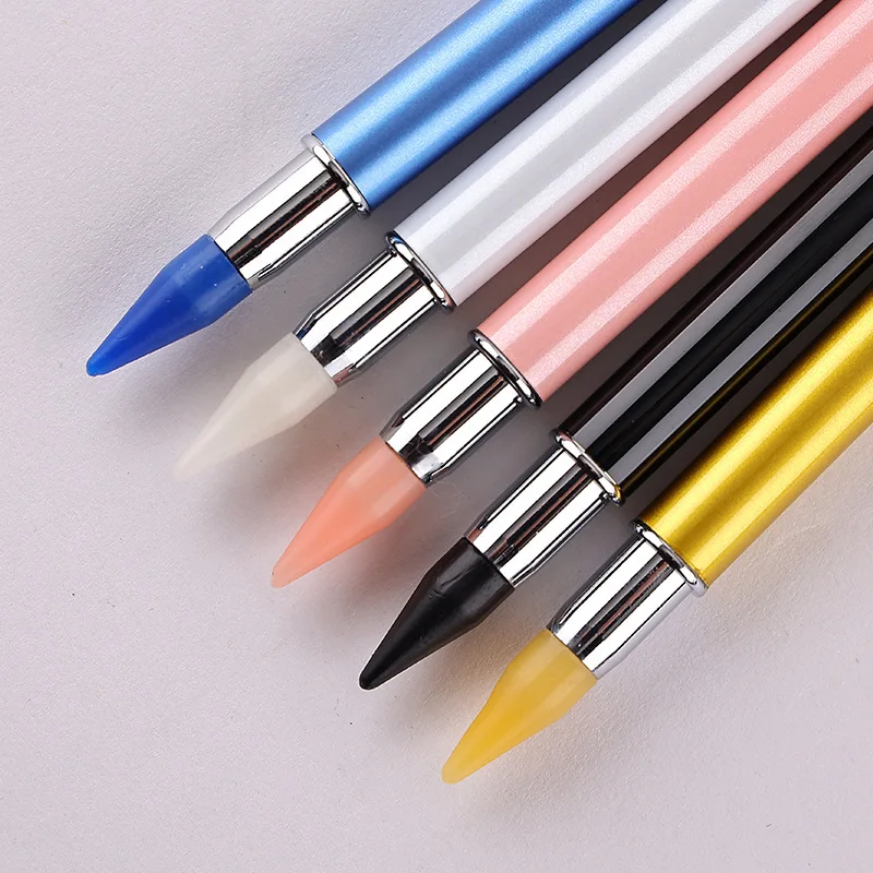 Dual-ended Nail Art Dotting Pen Set With 2 Replaced Heads Rhinestone Beads Studs Picker Wax Pencil Brush Nails Art Tools