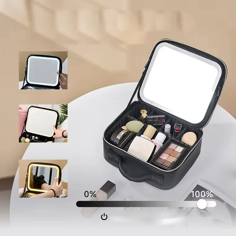 Professional Portable Large Cosmetic Bag Case Cosmetic Storage Case with Light Emitting Diode Mirror