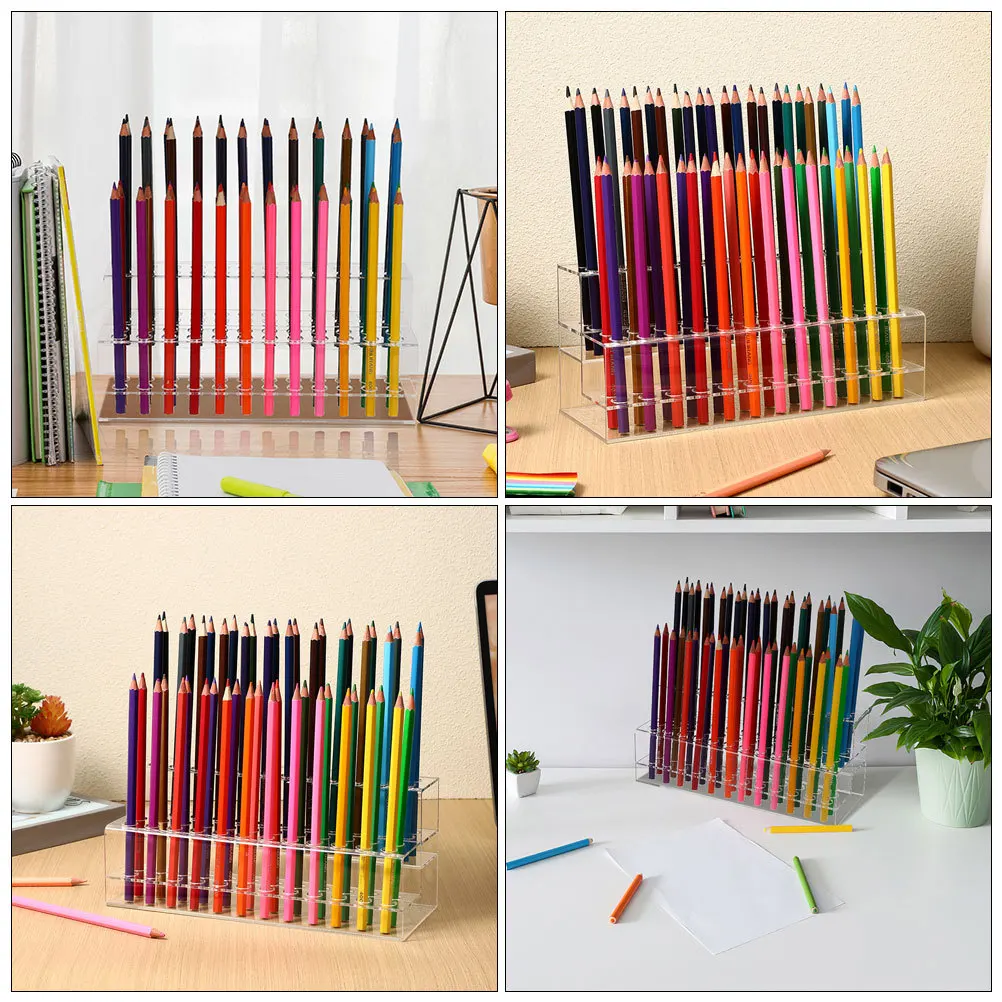 

2Pcs Pen Holder Transparent Acrylic Stand Double Layer Large Capacity Desk Organizer Pen Display Rack for Office Makeup Brush