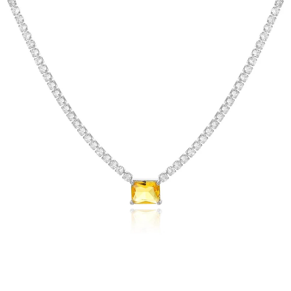 ZAKOL Shinny Full Crystal Square Heart Zirconia Anhänger-Halskette für Frauen, gelb, rosa, CZ, Tenniskette, Choker, Hochzeitsschmuck – Detail 7