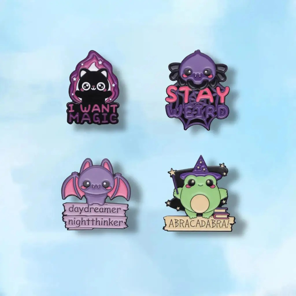 I Want Magic Enamel Pins, Custom Frog Wizard Bat, Stay Weird Broche, Lapel Badges, Jóias Animais de Halloween, Presente para Crianças e Amigos