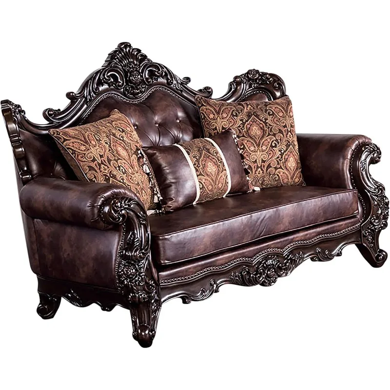 أريكة من الجلد الصناعي بالكرز الداكن، طقم مكون من قطعتين لغرفة المعيشة والمكتب