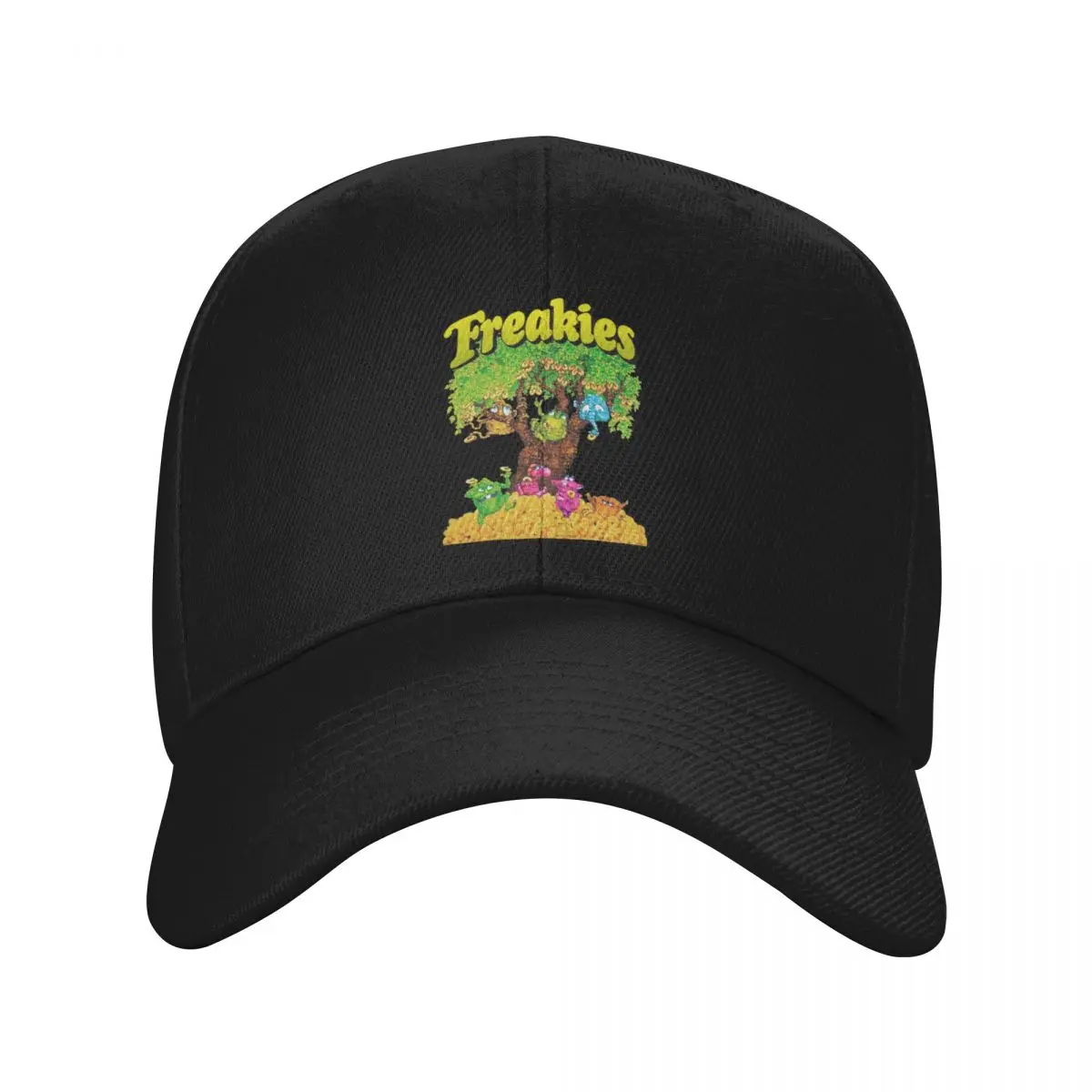 

All The Freakies Cereal Characters, Their Freakies Tree, and The Freakies Logotype Baseball Cap